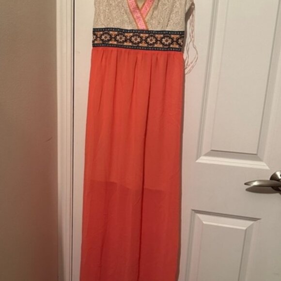 Flying Tomato Maxi Dress Sleeveless Lined Lace Ribbon Accent Chiffon Sz s - Picture 7 of 7